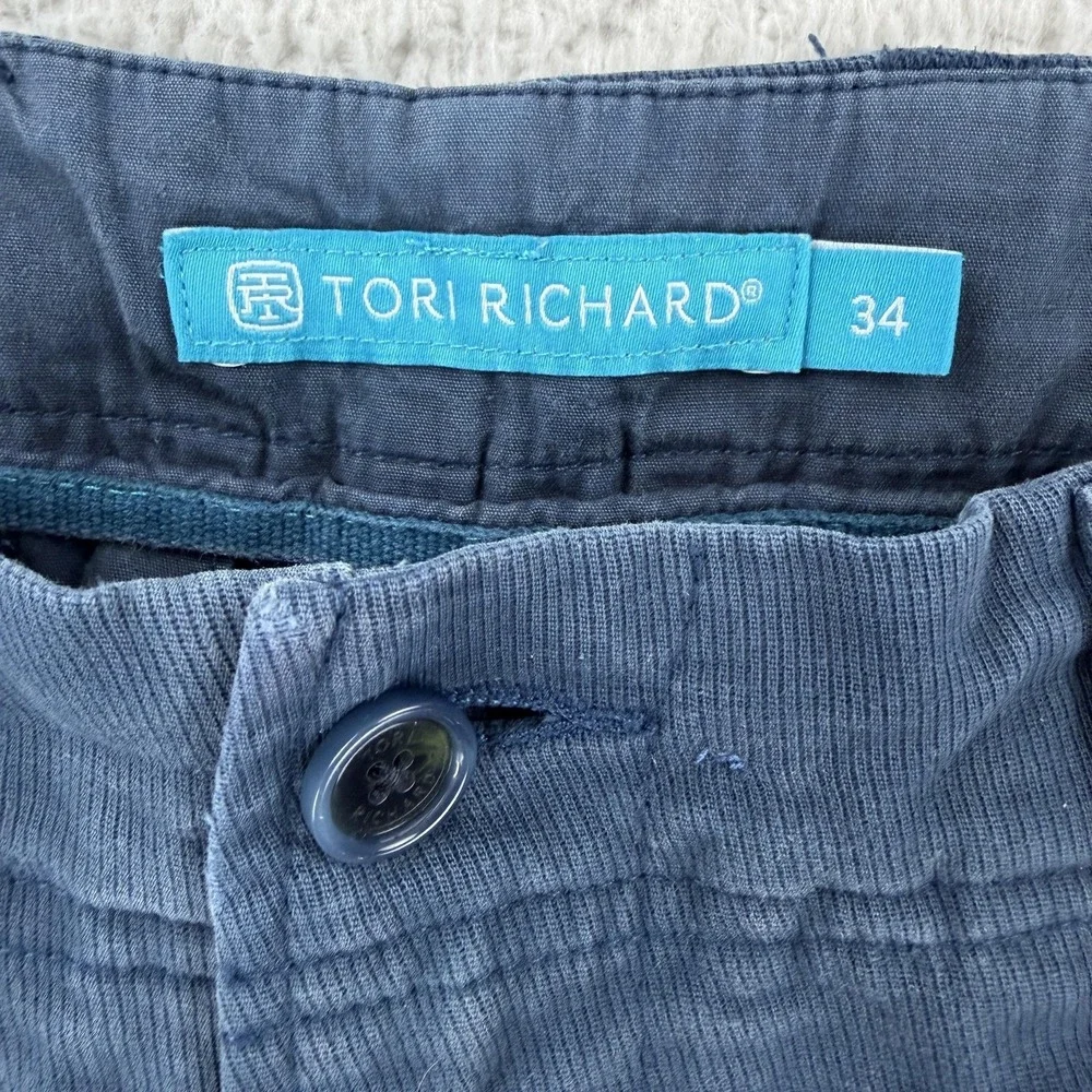 Tori Richard Shorts Mens 34 Blue Chino Stretch Flat Front 9 Inseam Casual Summer